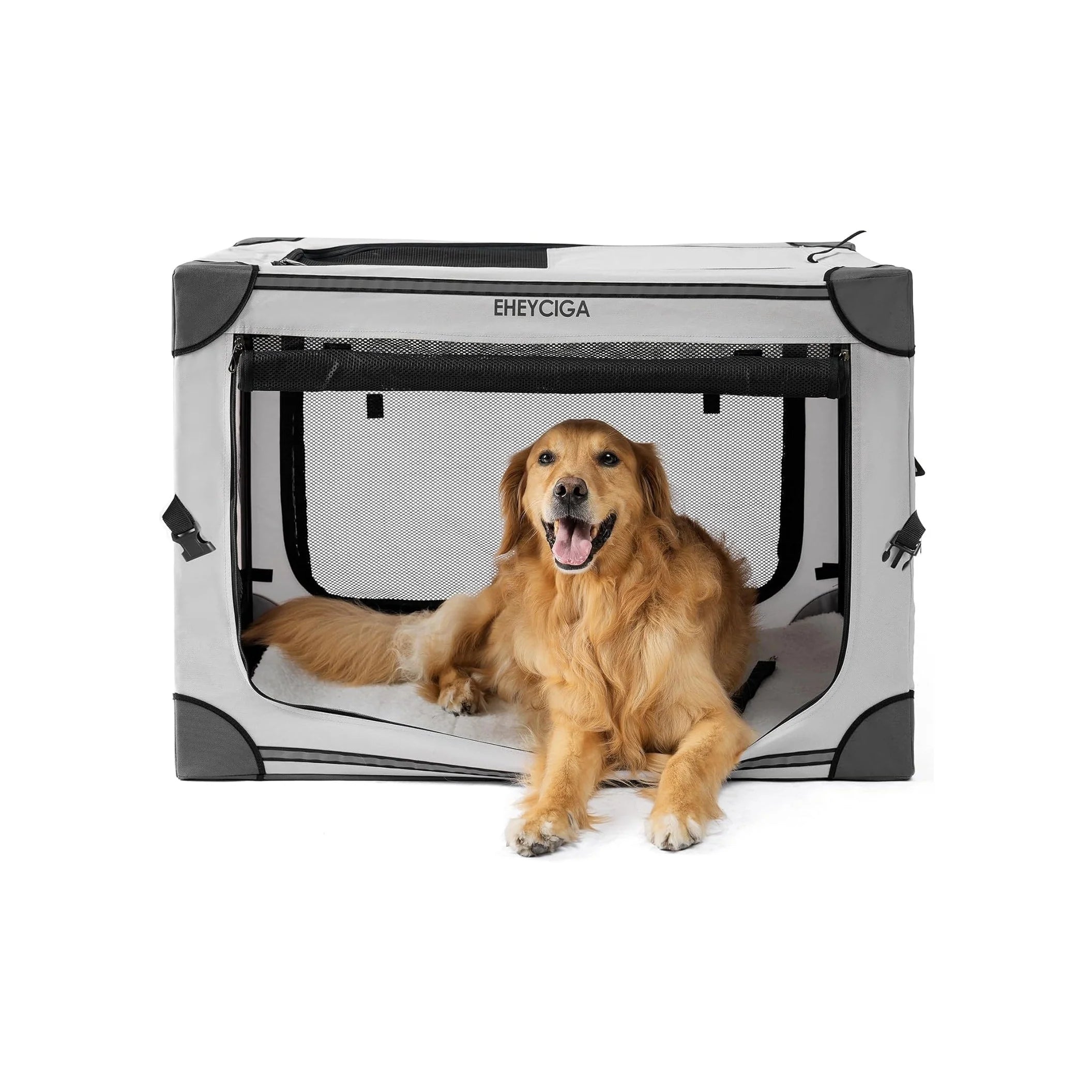 Collapsible Dog Crate 36 Inches, Portable Travel Crate for Large Dogs, Soft Foldable Pet Kennel with 4-Door Mesh Windows Indoor & Outdoor