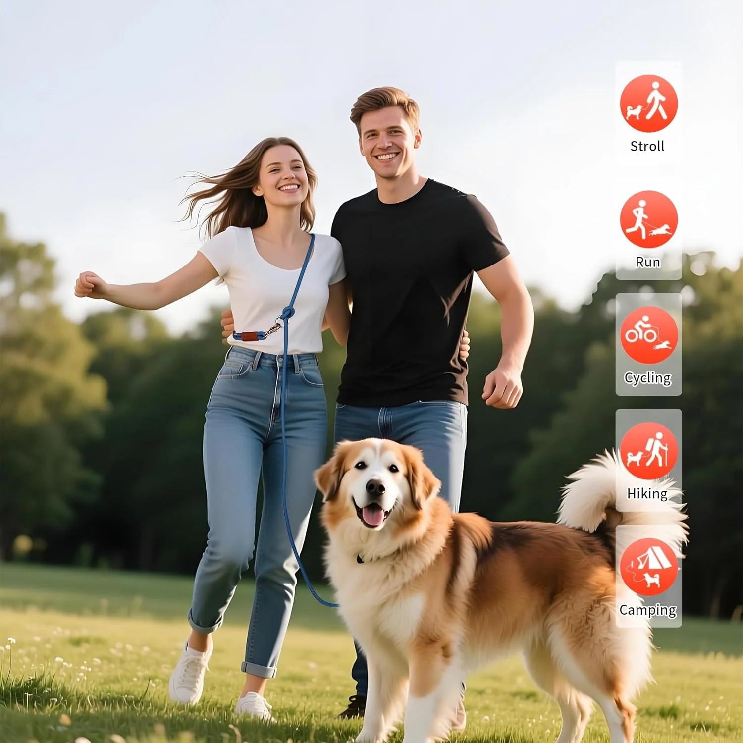 Hands Free Dog Leash for Walking Running Training, Adjustable Lead up to 9.8Ft, Dogs up to 125Lbs, Crossbody, Dual Handle, Multifunctional, Double Attachment for 2 Dogs