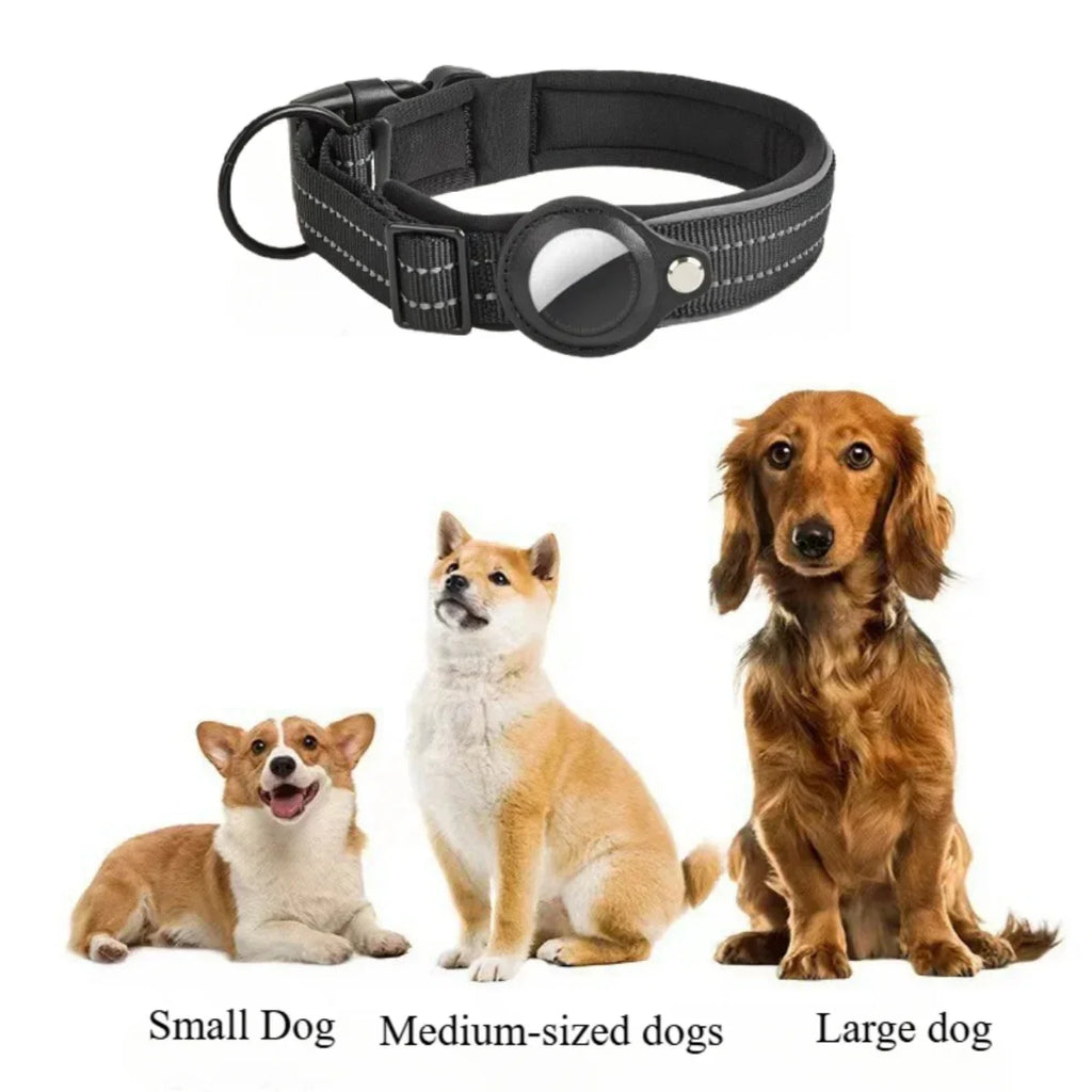 Airtag Dog Collar Reflective Dog Collar Padded Dog Collars Airtag Holder Case Adjustable Pet Collar for Small Medium Large Dogs