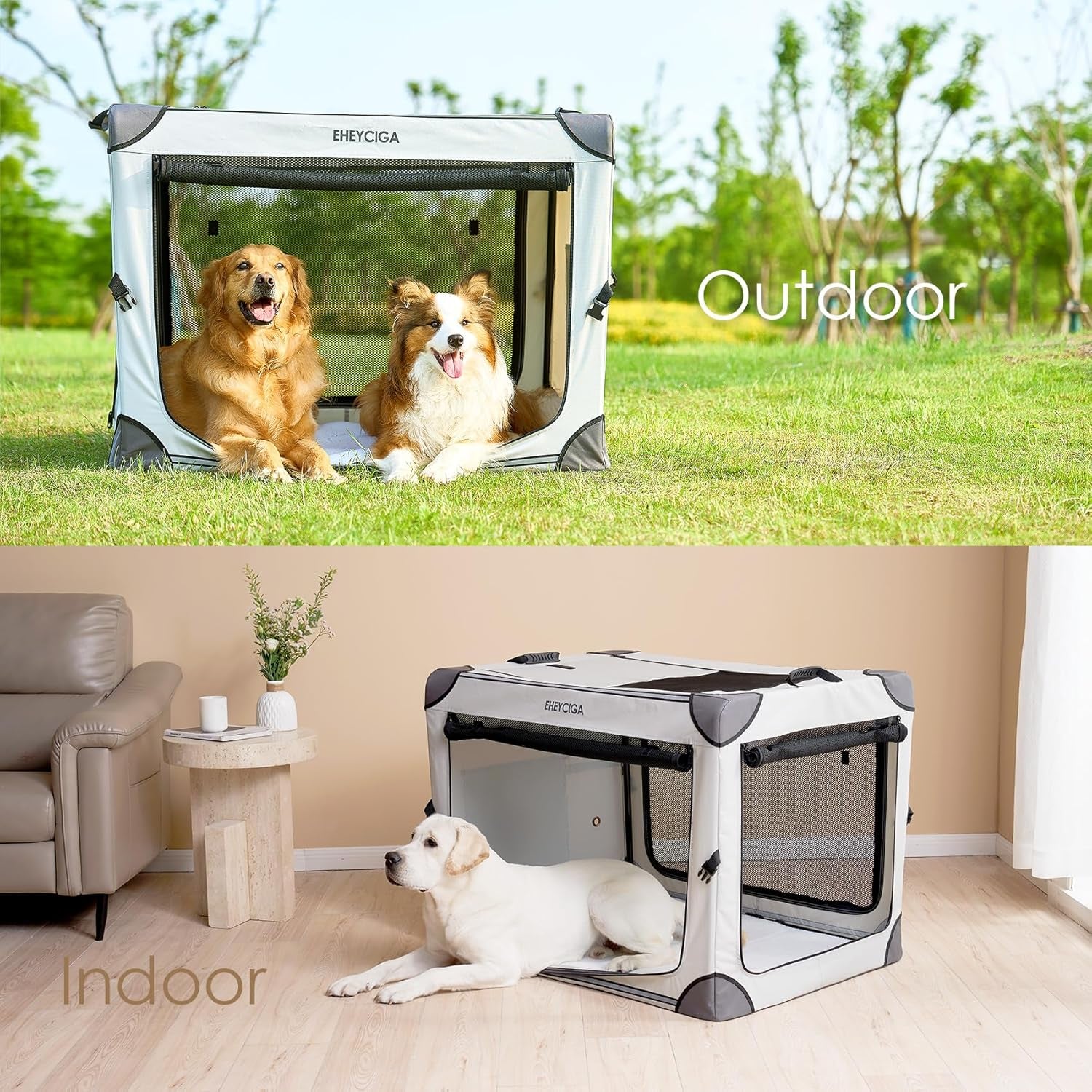 Collapsible Dog Crate 36 Inches, Portable Travel Crate for Large Dogs, Soft Foldable Pet Kennel with 4-Door Mesh Windows Indoor & Outdoor