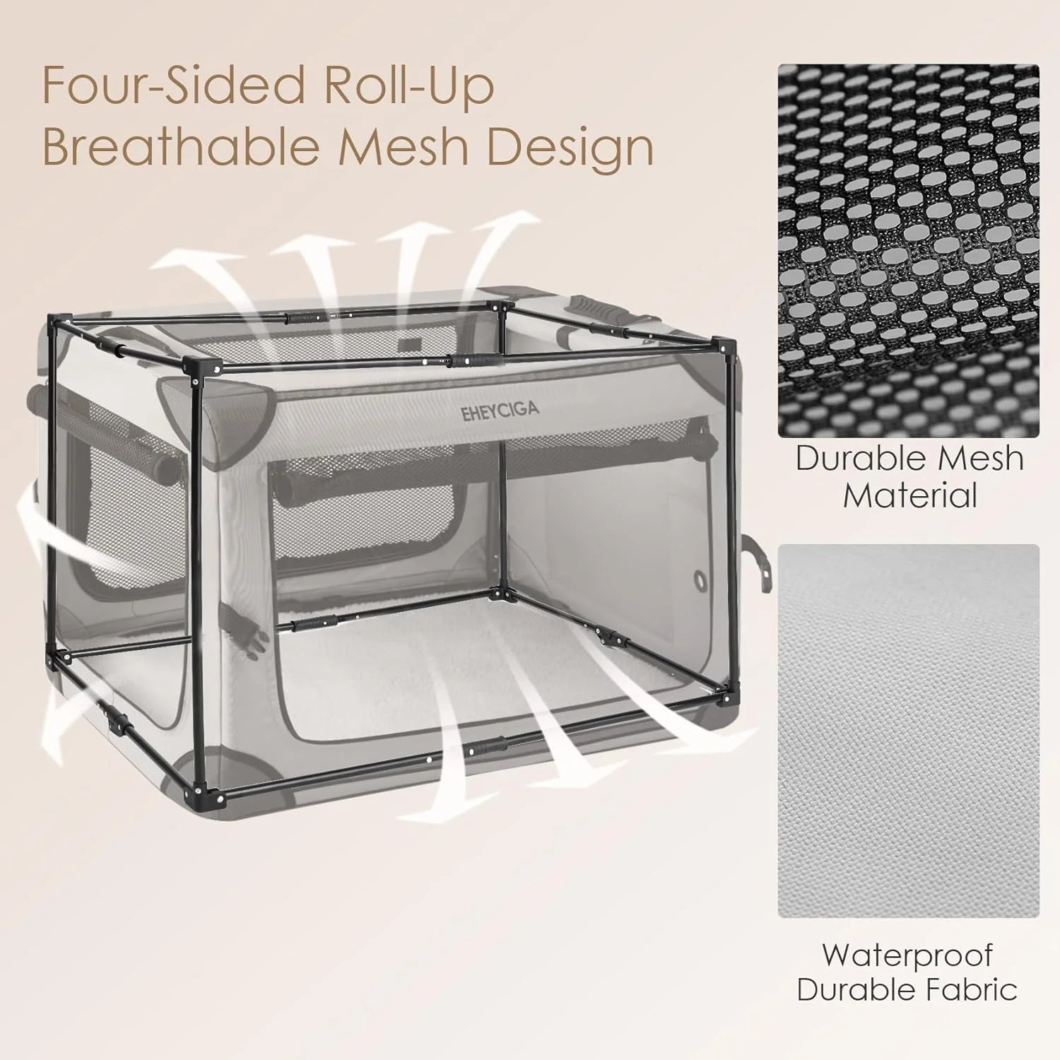 Collapsible Dog Crate 36 Inches, Portable Travel Crate for Large Dogs, Soft Foldable Pet Kennel with 4-Door Mesh Windows Indoor & Outdoor